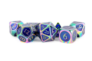 16MM Metal Poly Dice Set Rainbow with Blue Enamel